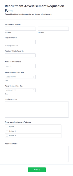 Recruitment Advertisement Requisition Form Template
