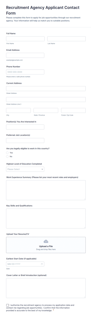 Recruitment Agency Applicant Contact Form Template