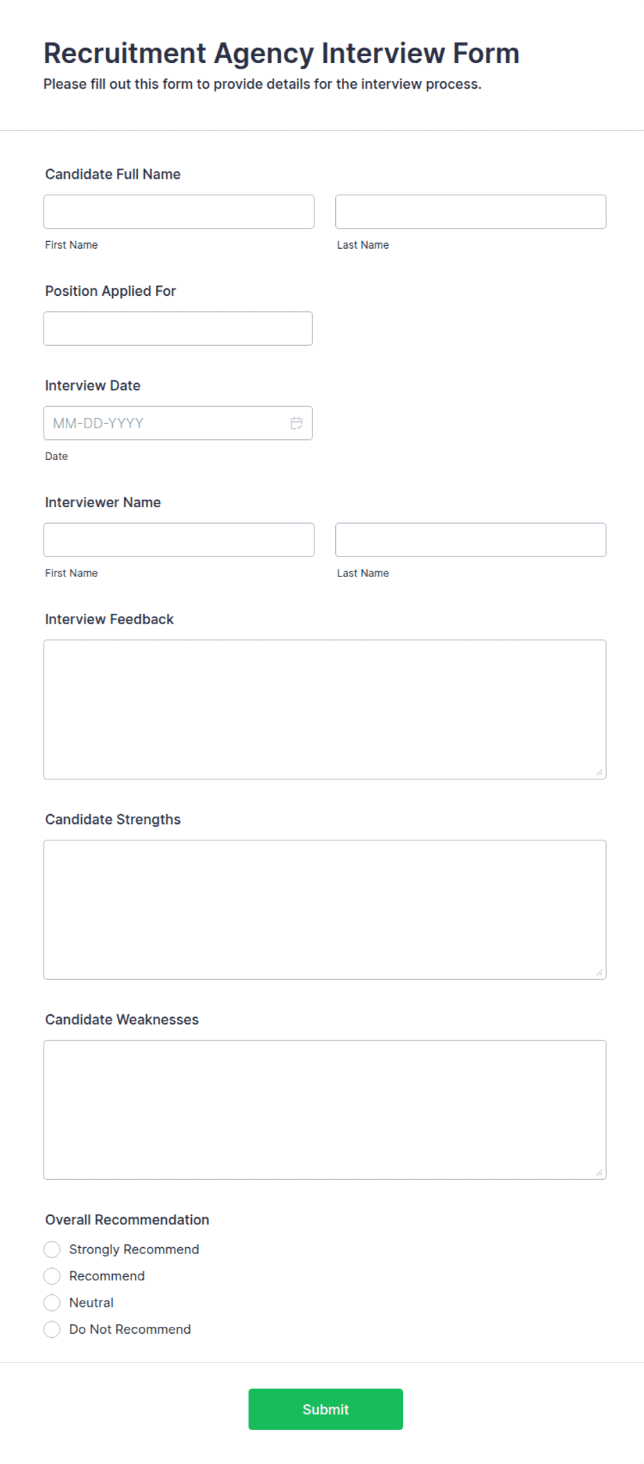 Recruitment Agency Interview Form Template | Jotform