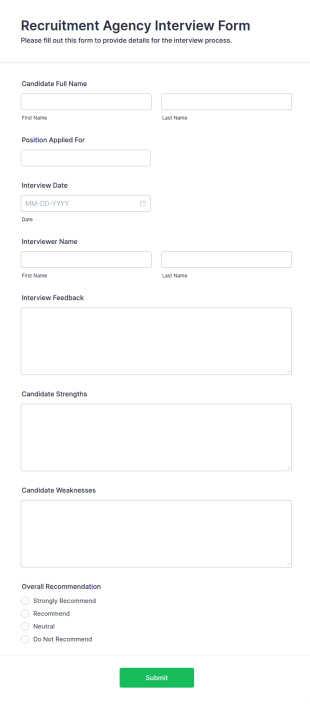 Recruitment Agency Interview Form Template