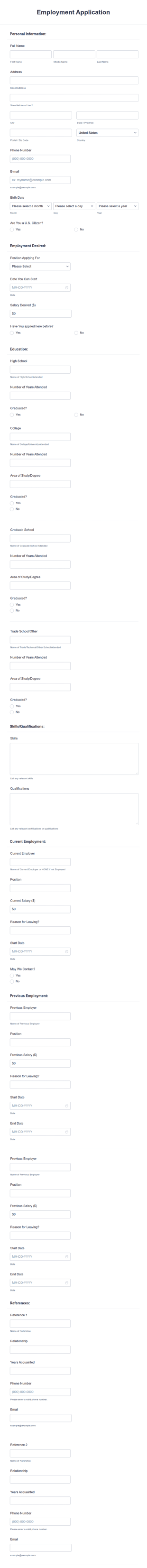 Recruitment Application Form Template