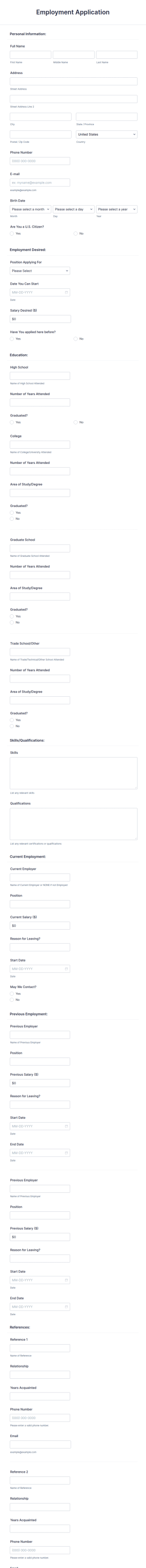 Recruitment Application Form Template