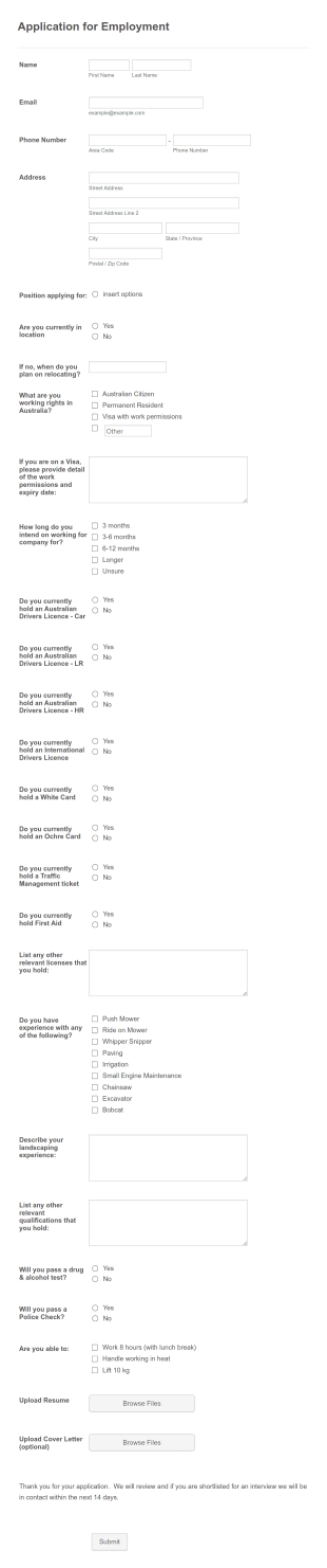 Recruitment Application Tree Form Template