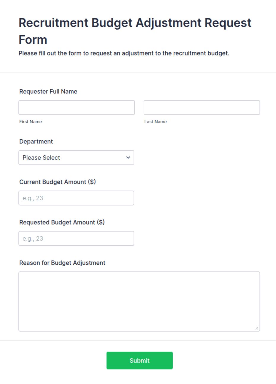 Augmentation Form Recruitment Budget Adjustment Request Form Template | Jotform