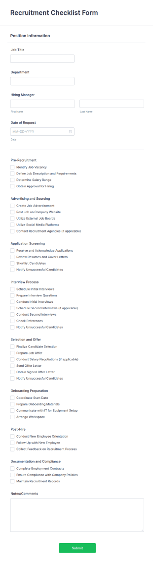 Recruitment Checklist Form Template