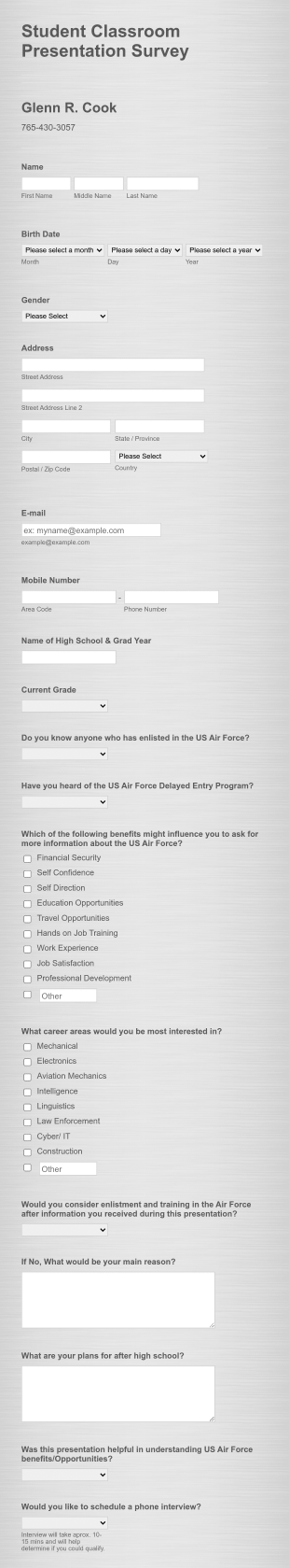 Recruitment Interest Survey Form Template