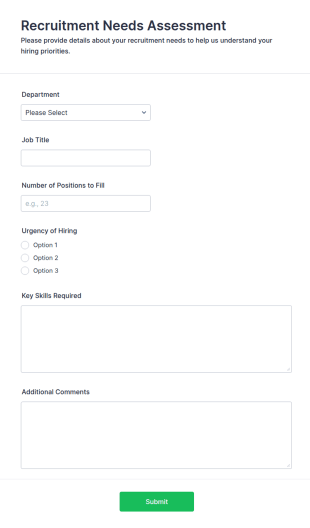 Recruitment Needs Assessment Form Template