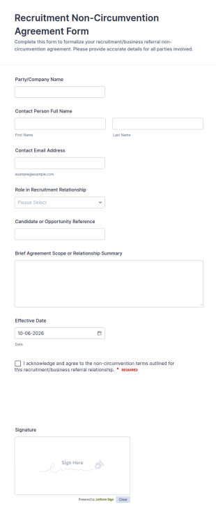 Recruitment Non Circumvention Agreement Form Template