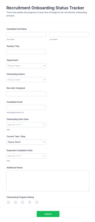 Recruitment Onboarding Status Tracker Form Template