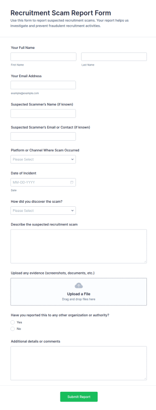 Recruitment Scam Report Form Template