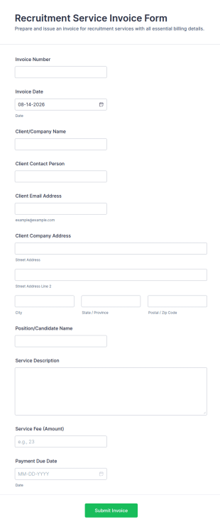 Recruitment Service Invoice Form Template