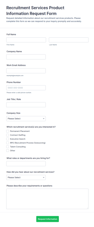 Recruitment Services Product Information Request Form Template