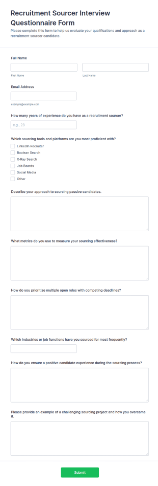 Recruitment Sourcer Interview Questionnaire Form Template