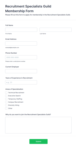 Recruitment Specialists Guild Membership Form Template