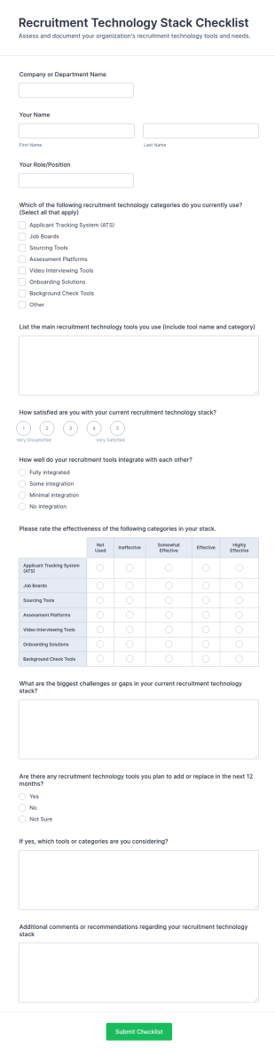 Recruitment Technology Stack Checklist Form Template