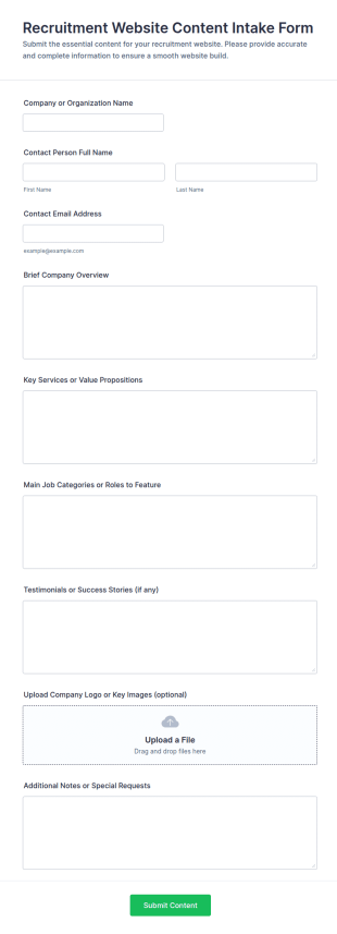 Recruitment Website Content Intake Form Template