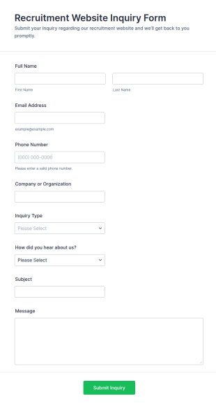 Recruitment Website Inquiry Form Template