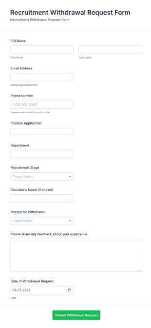Recruitment Withdrawal Request Form Template