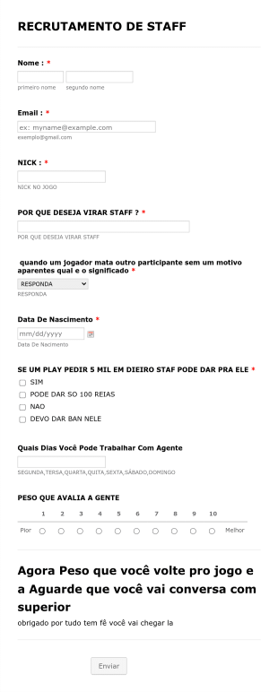 Recrutamento De Staff Oficial Form Template