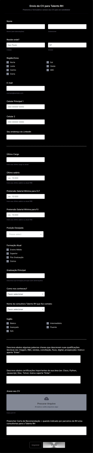 Recrutamento E Seleção Form Template