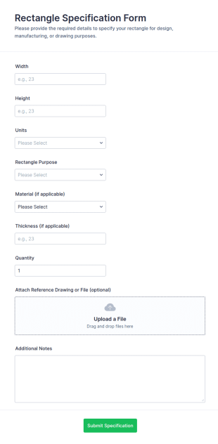 Rectangle Specification Form Template