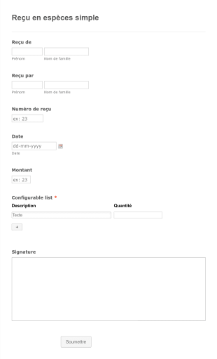 Reçu En Espèces Simple Form Template