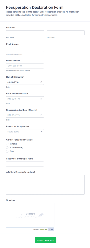 Recuperation Declaration Form Template