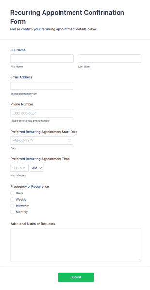 Recurring Appointment Confirmation Form Template