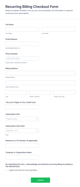Recurring Billing Checkout Form Template