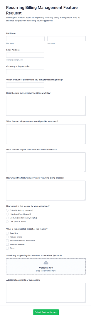 Recurring Billing Management Feature Request Form Template