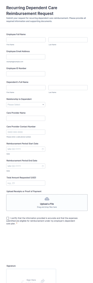 Recurring Dependent Care Reimbursement Request Form Template