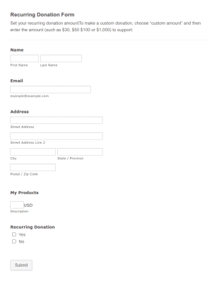 Recurring Donation Form Template