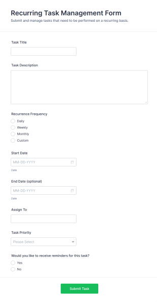 Recurring Task Management Form Template