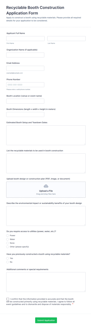 Recyclable Booth Construction Application Form Template