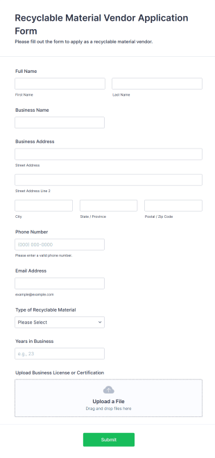 Recyclable Material Vendor Application Form Template