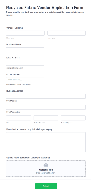 Recycled Fabric Vendor Application Form Template