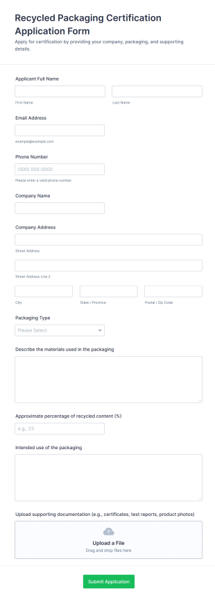 Recycled Packaging Certification Application Form Template