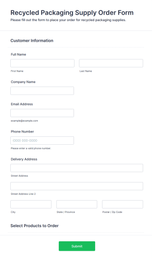 Recycled Packaging Supply Order Form Template