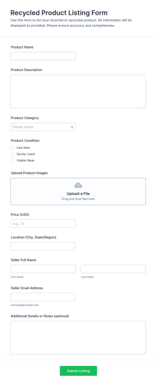 Recycled Product Listing Form Template