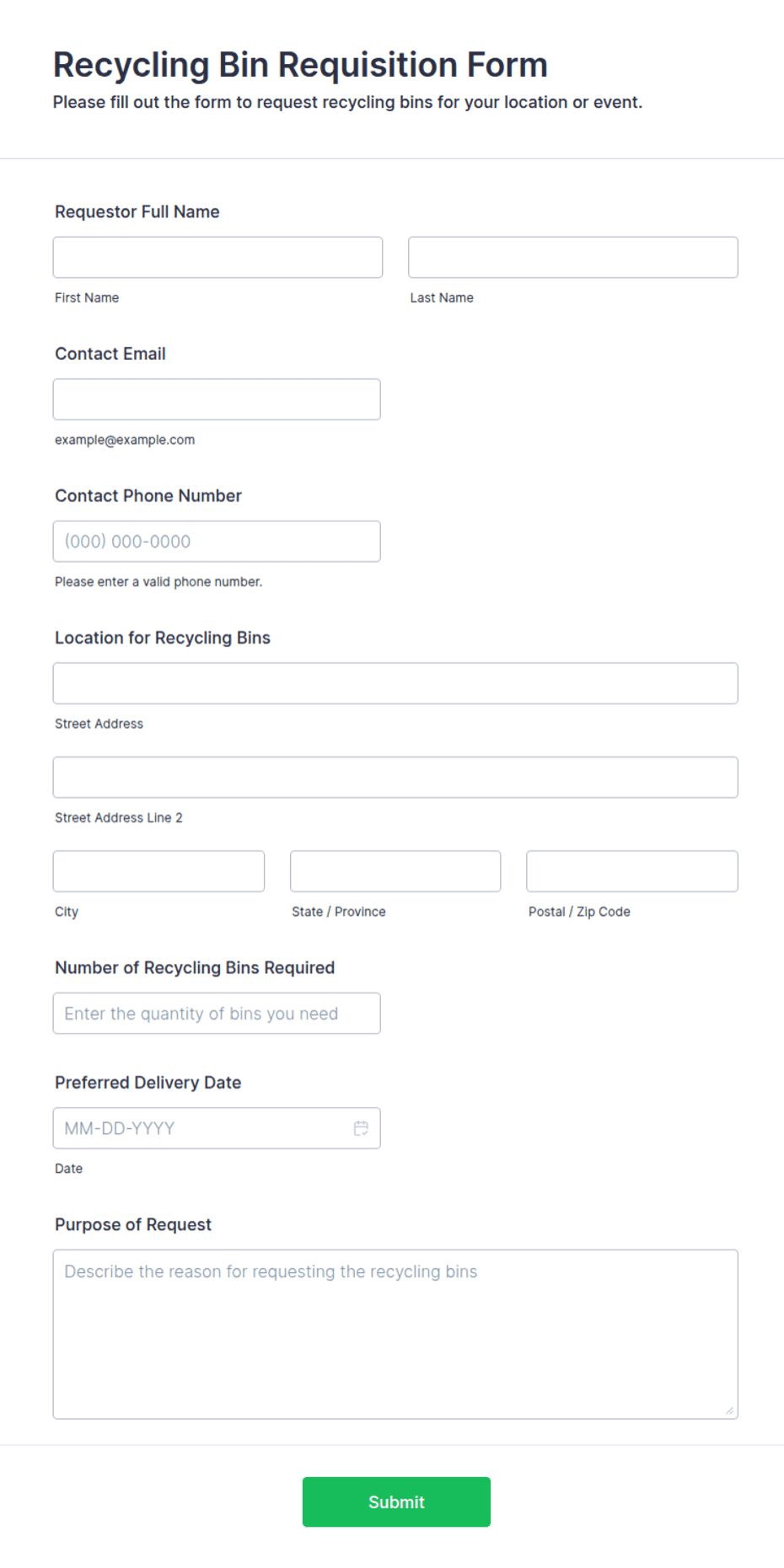 Recycling Bin Requisition Form Template | Jotform
