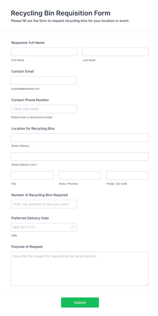Recycling Bin Requisition Form Template