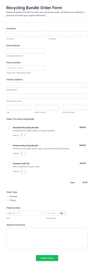 Recycling Bundle Order Form Template