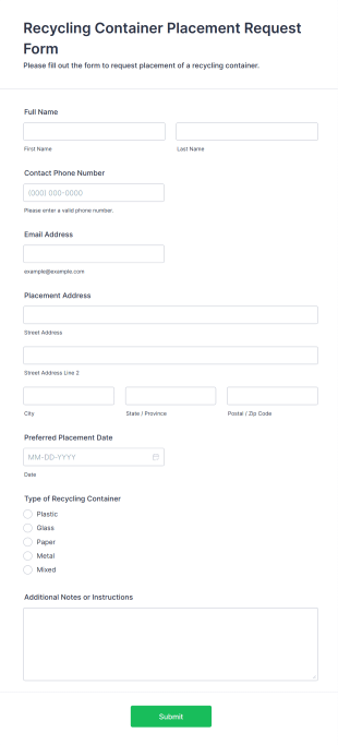 Recycling Container Placement Request Form Form Template