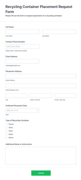 Recycling Container Placement Request Form Template