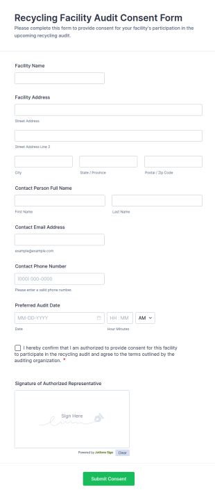 Recycling Facility Audit Consent Form Template