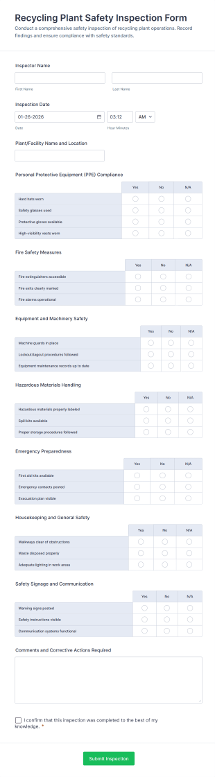 Recycling Plant Safety Inspection Form