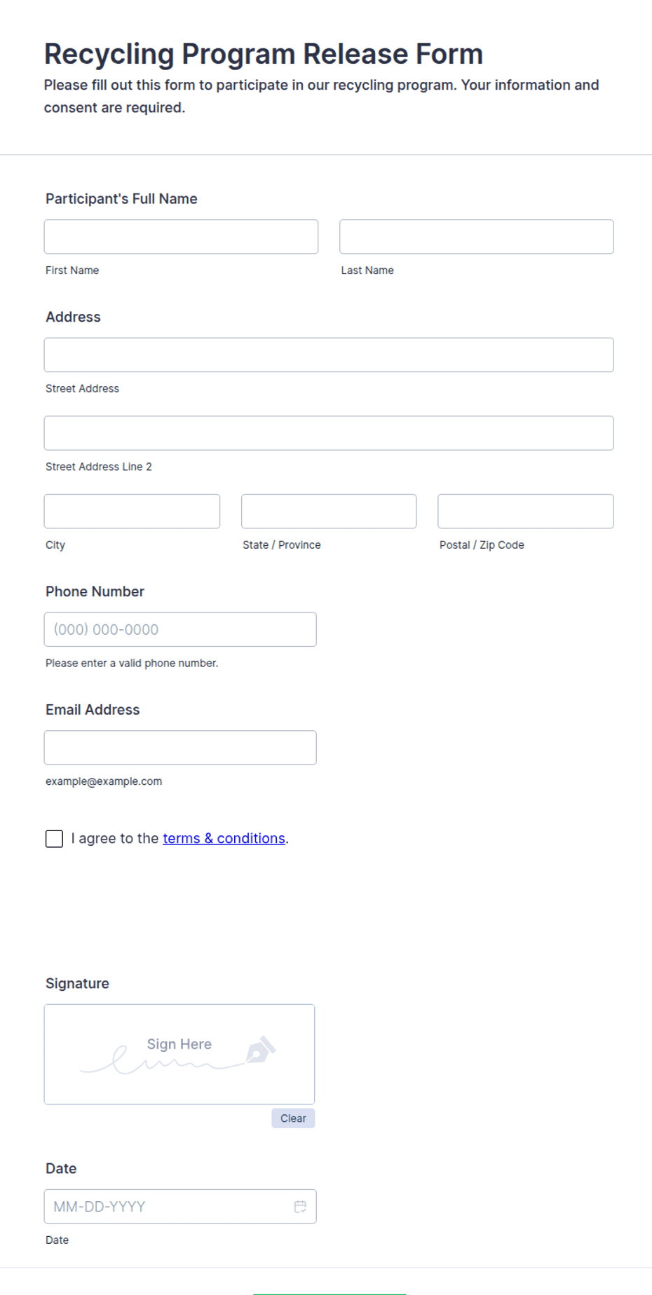 Recycle Marking Form.pdf Recycling Program Release Form Template | Jotform