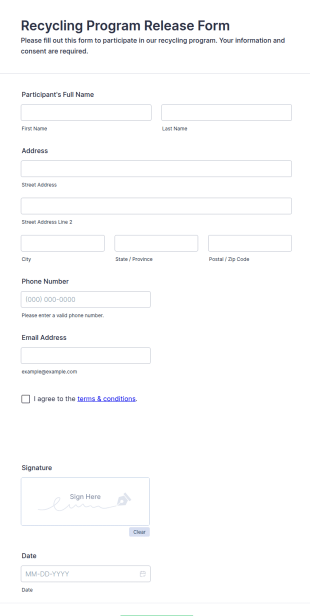 Recycling Program Release Form Template