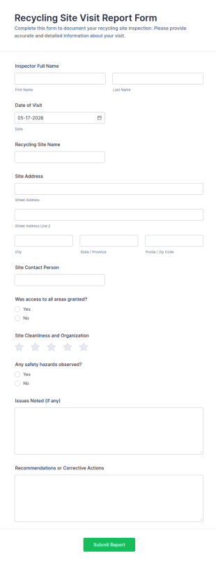 Recycling Site Visit Report Form Template