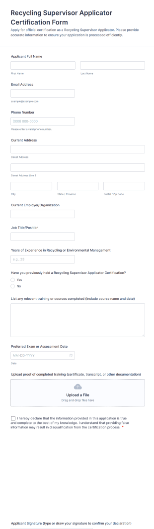 Recycling Supervisor Applicator Certification Form Template